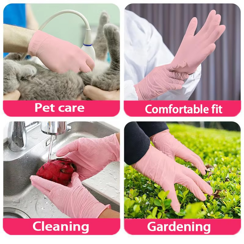 Gants en nitrile jetables rose - Rubber Glove Cleaning avis et prix